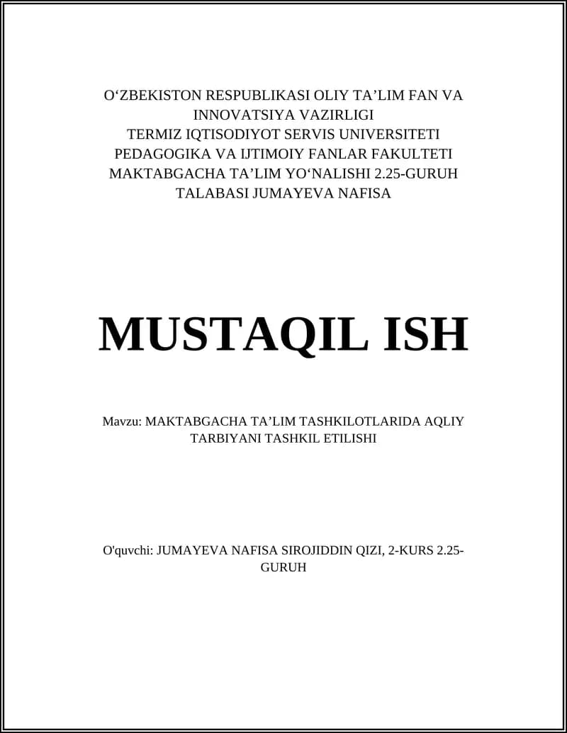Aqliy tarbiyaning nazariy-asoslari