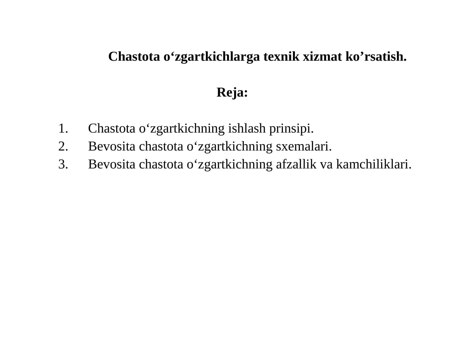 Chastota o‘zgartkichlarga texnik xizmat ko’rsatish