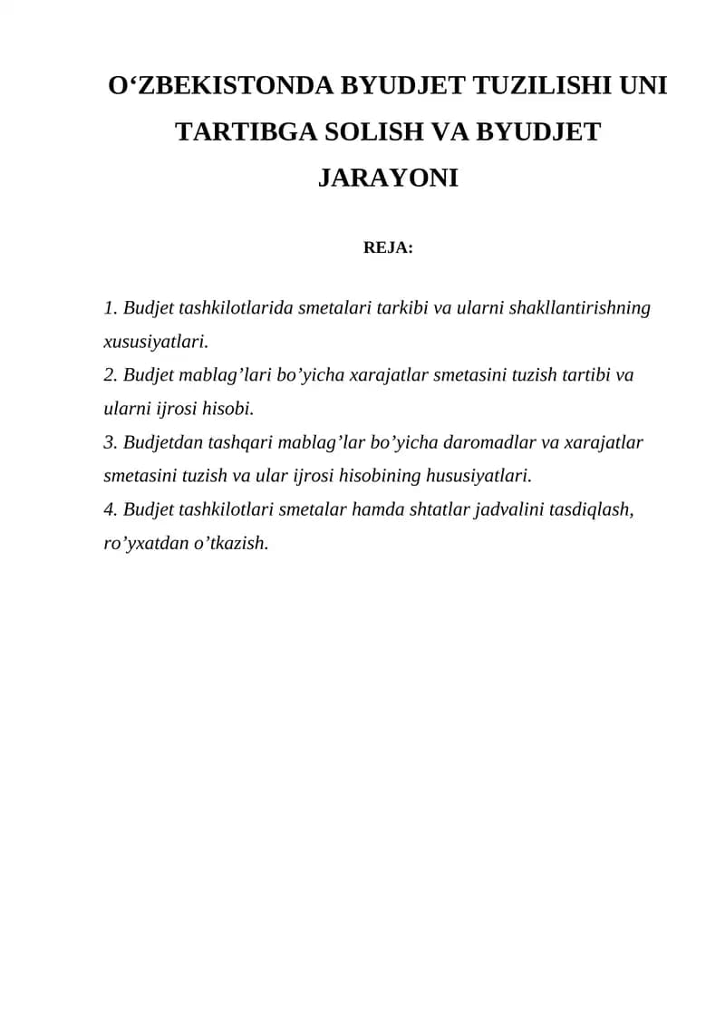 Budjet Tashkilotlarining Moliyalashtirilishi