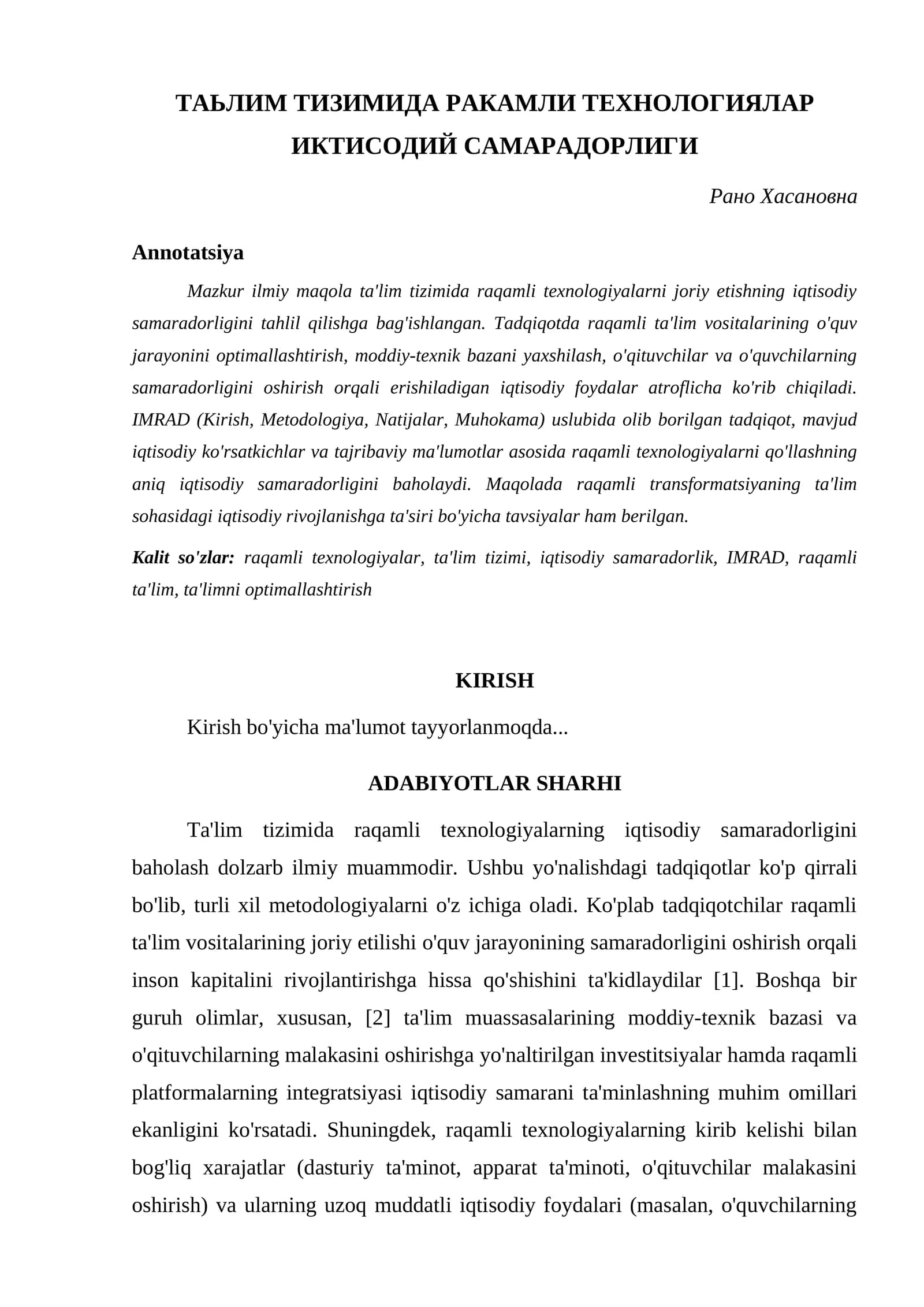 ТАЬЛИМ ТИЗИМИДА РАКАМЛИ ТЕХНОЛОГИЯЛАР ИКТИСОДИЙ САМАРАДОРЛИГИ