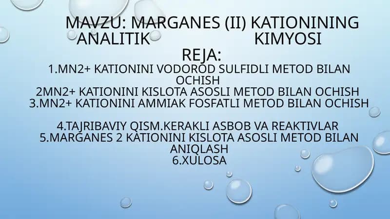 Marganes(ii) kationining analitik kimyo sifatida o'rganish