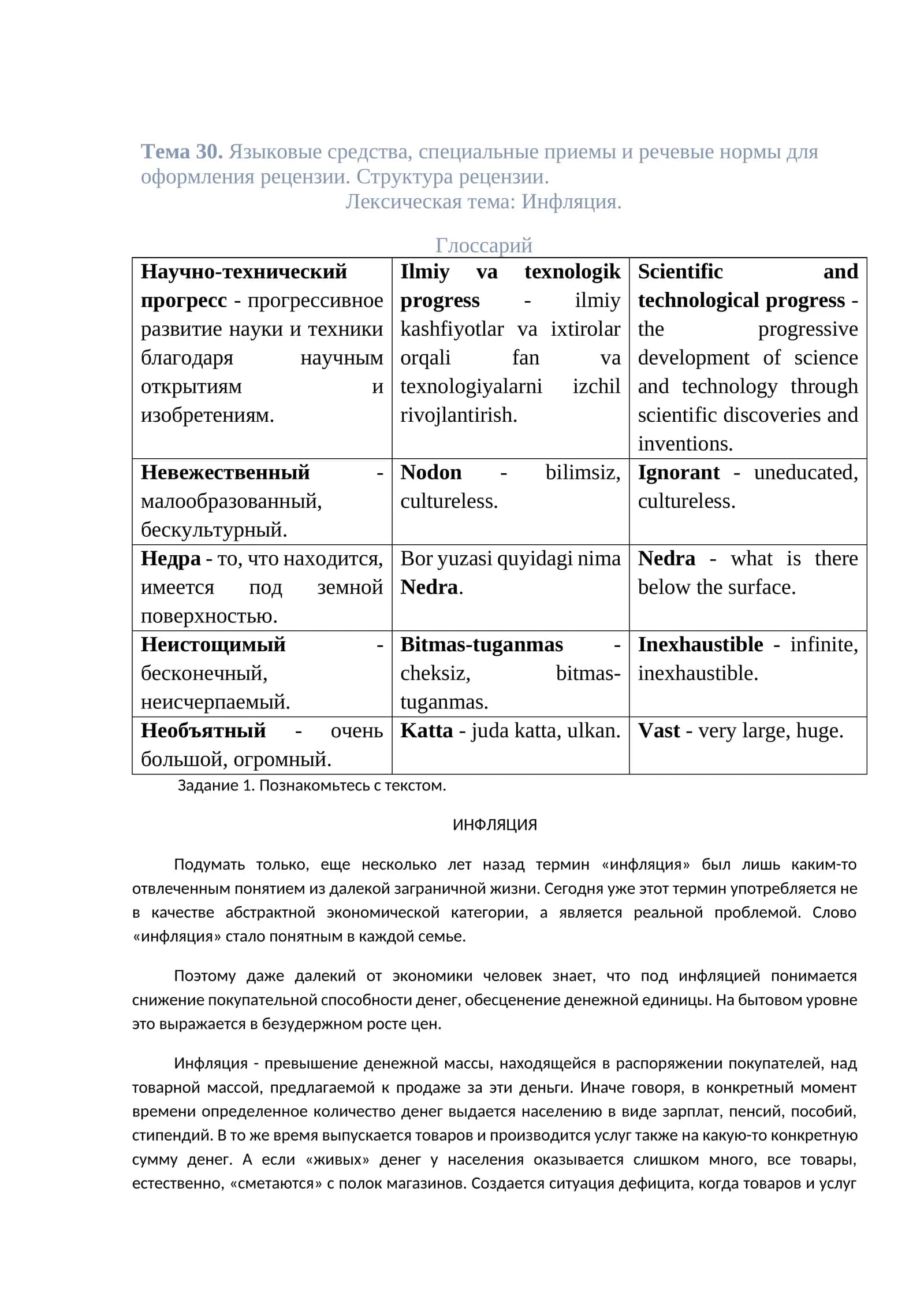Тема 30. Языковые средства, специальные приемы и речевые нормы для оформления рецензии. Структура рецензии