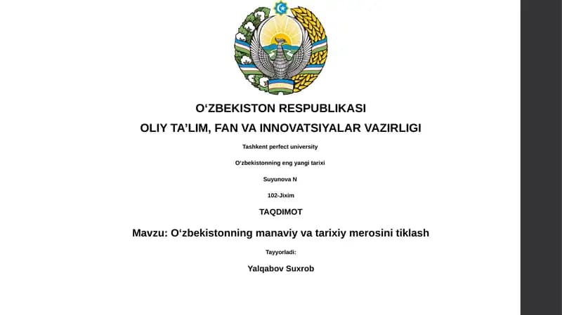O'zbekistonning manaviy va tarixiy merosini tiklash