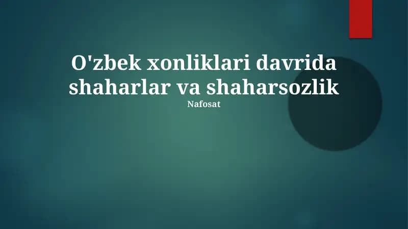 Shaharlar va Shaharsozlik