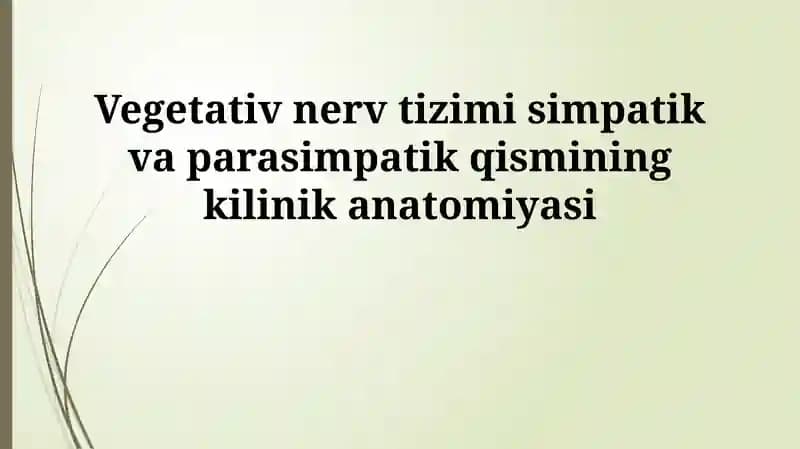 Vegetativ nerv tizimi simpatik va parasimpatik qismining kilinik anatomiyasi