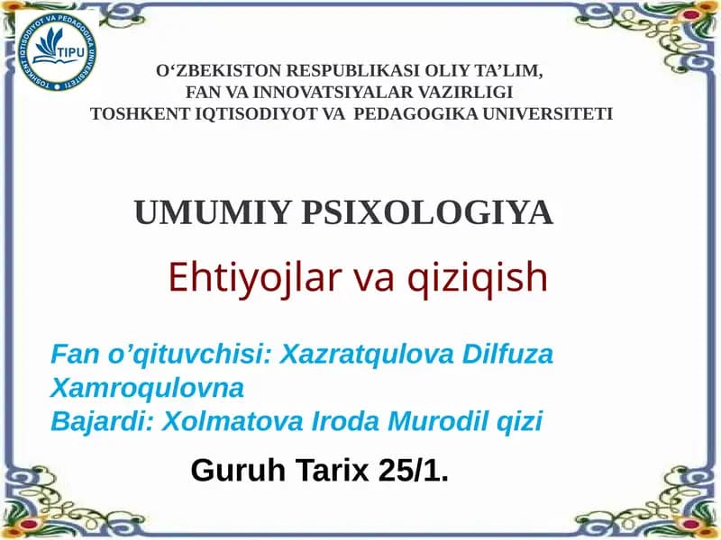 Ehtiyojlar va qiziqish