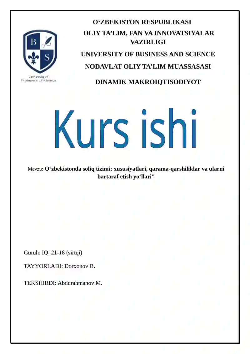 Oʻzbekistonda soliq tizimi: xususiyatlari, qarama-qarshiliklar va ularni bartaraf etish yoʻllari
