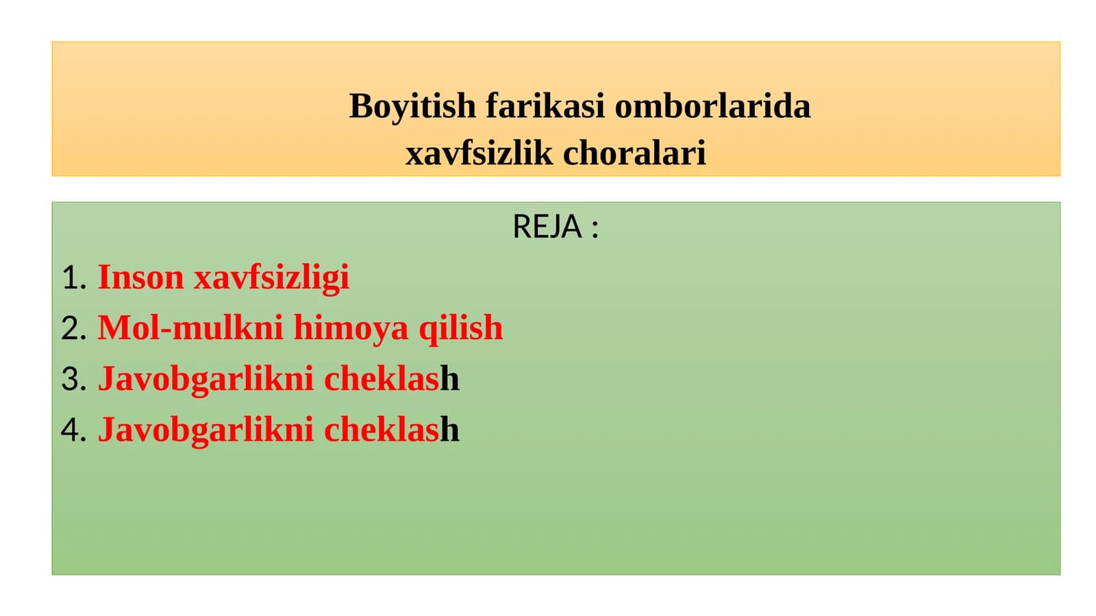Boyitish fabrikasi omborlari xavfsizlik choralari