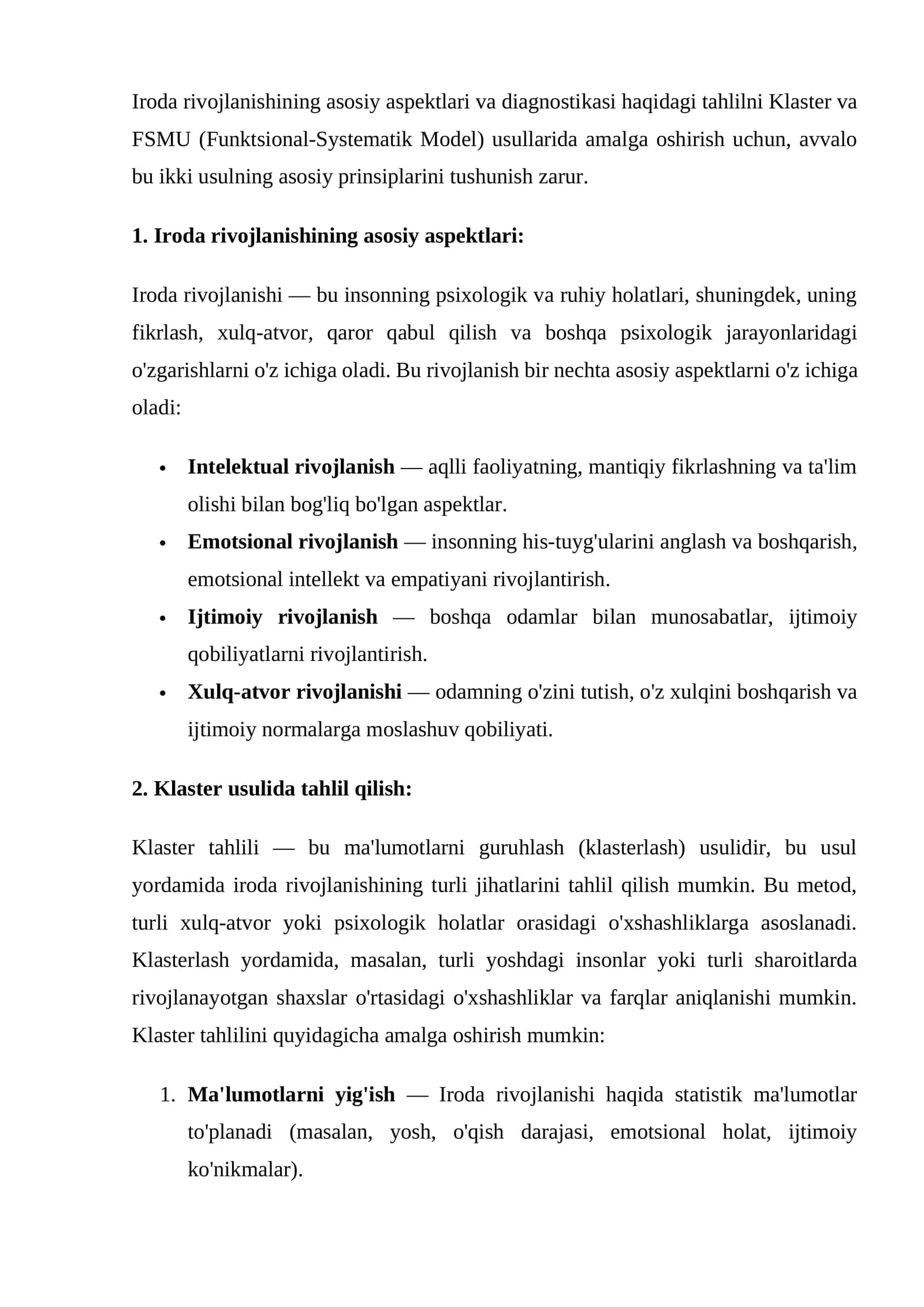 Iroda Rivojlanishining Asosiy Aspektlari va Diagnostikasi