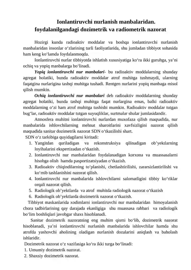 Ionlantiruvchi nurlanish manbalaridan