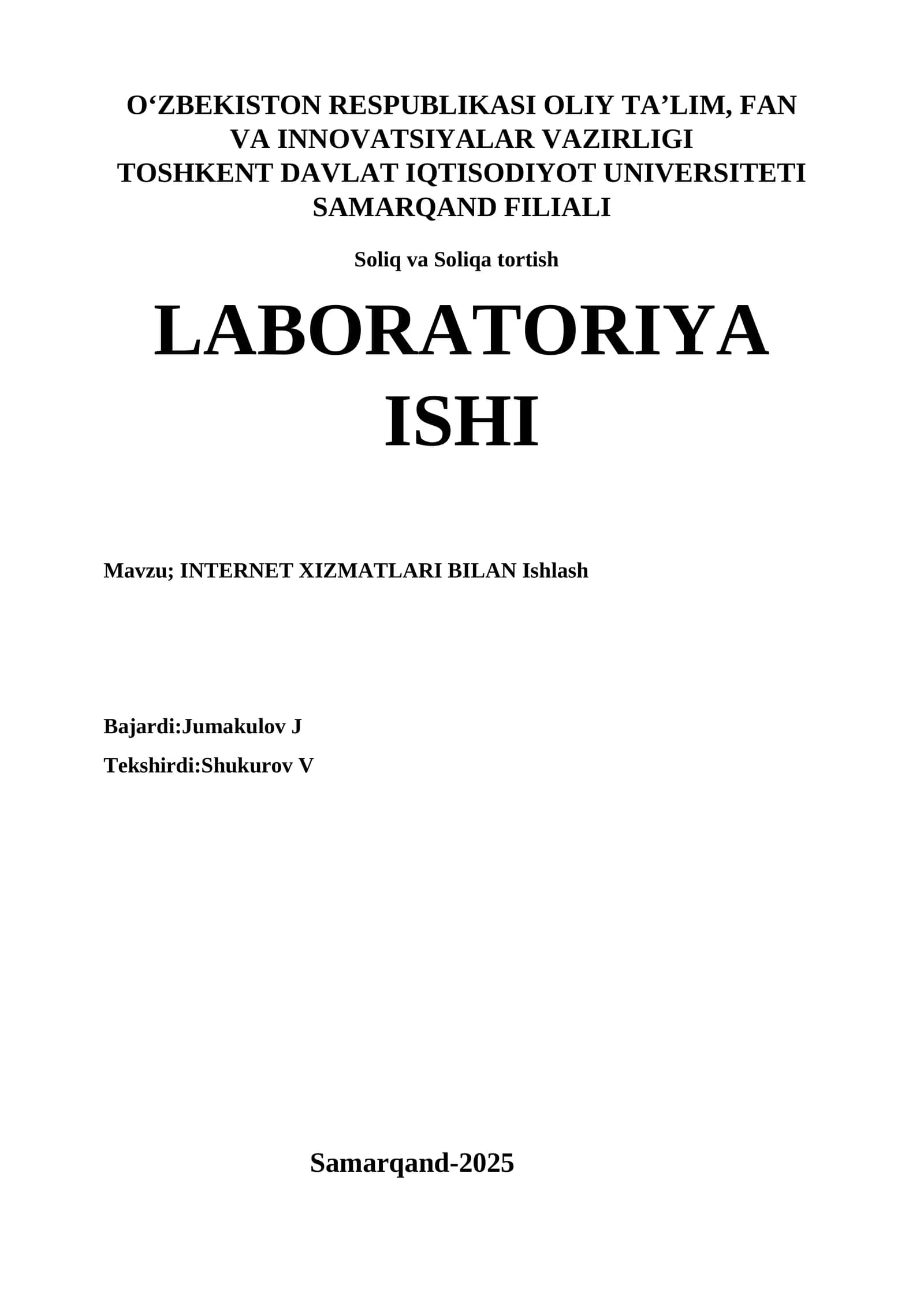 INTERNET XIZMATLARI BILAN Ishlash