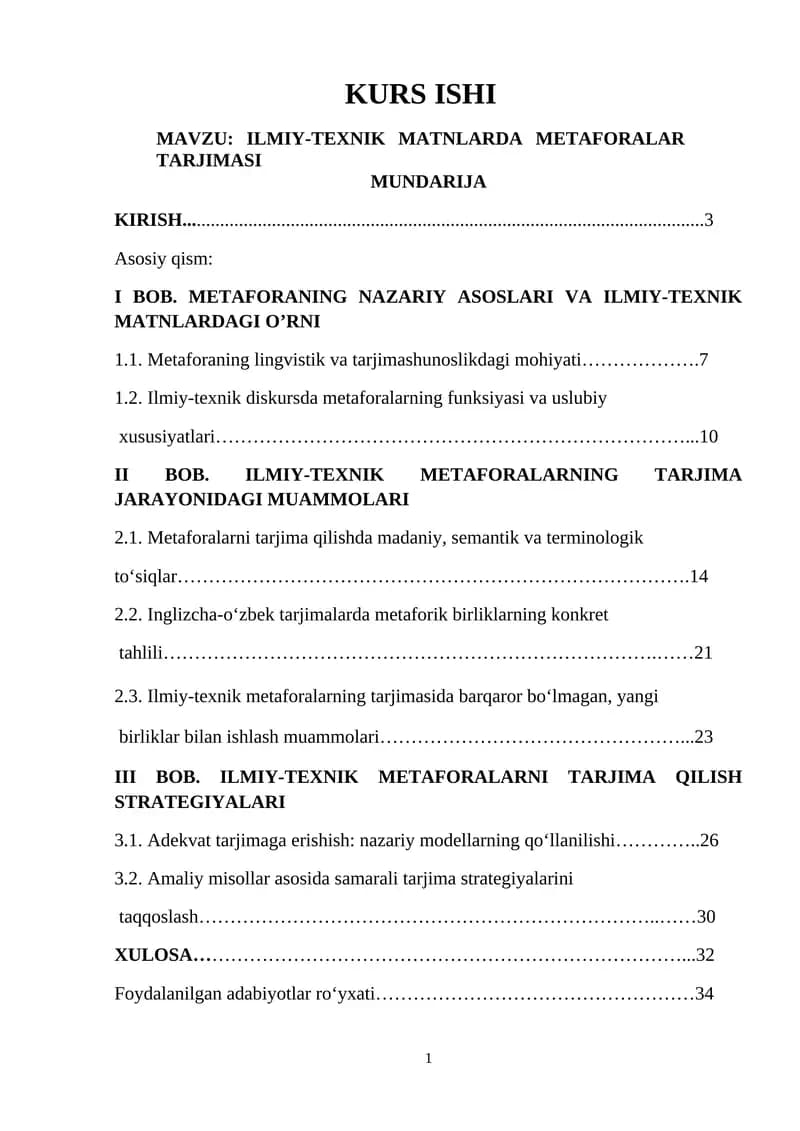 ILMIY-TEXNIK MATNLARDA METAFORALAR TARJIMASI