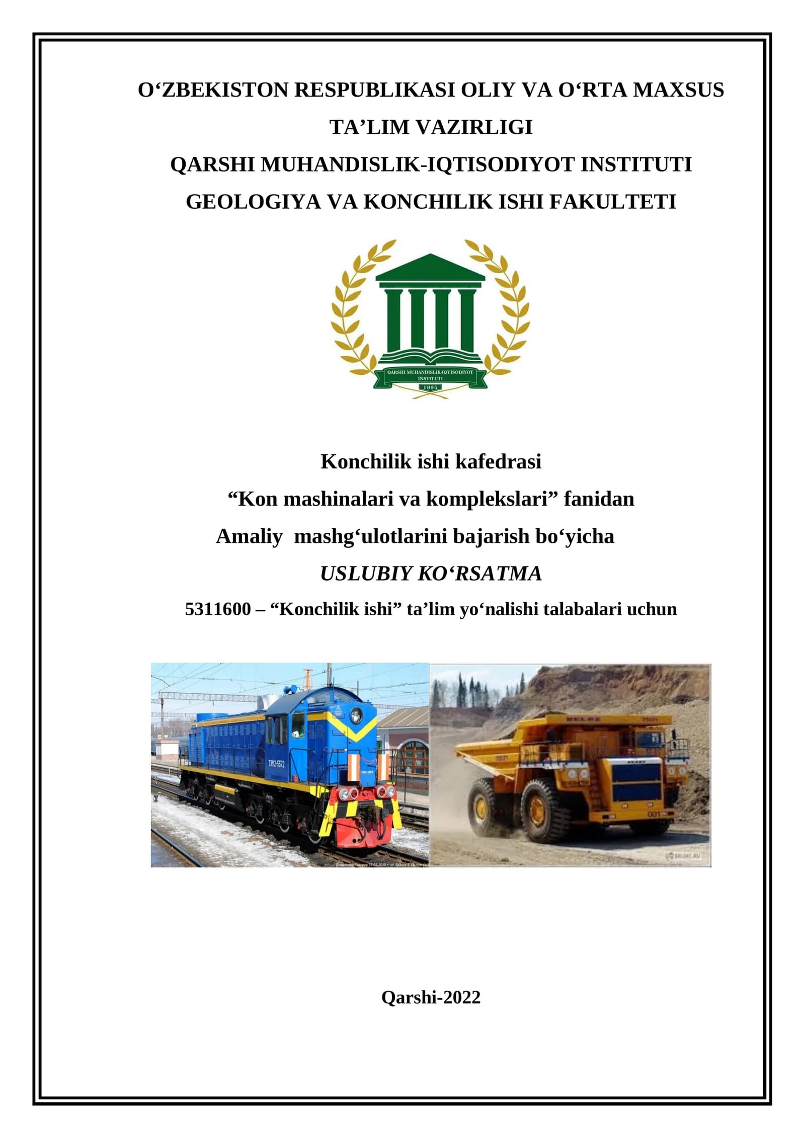 Kon mashinalari va komplekslari fanidan amaliy mashg'ulotlar