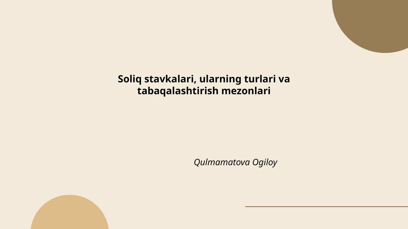 Soliq stavkalari, ularning turlari va tabaqalashtirish mezonlari