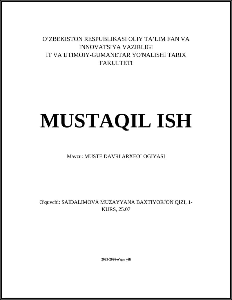 MUSTE DAVRI ARXEOLOGIYASI