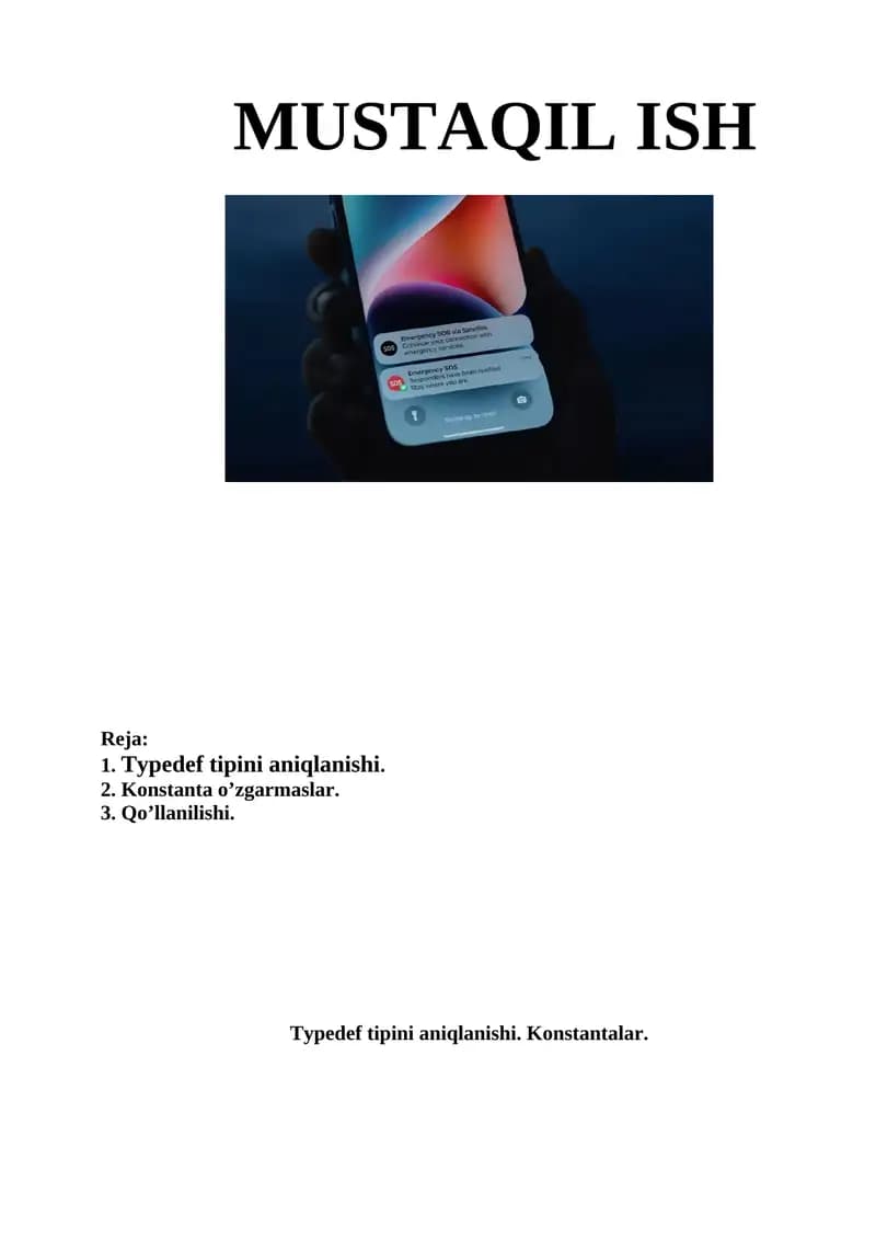 Typedef tipini aniqlanishi. Konstantalar.