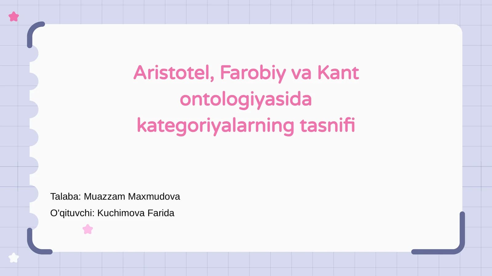 Aristotel, Farobiy va Kant ontologiyasida kategoriyalarning tasnifi