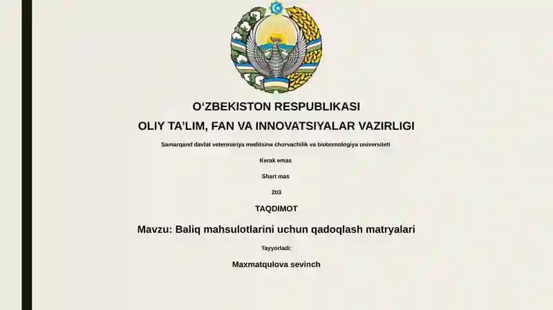 Baliq mahsulotlarini uchun qadoqlash matryalari