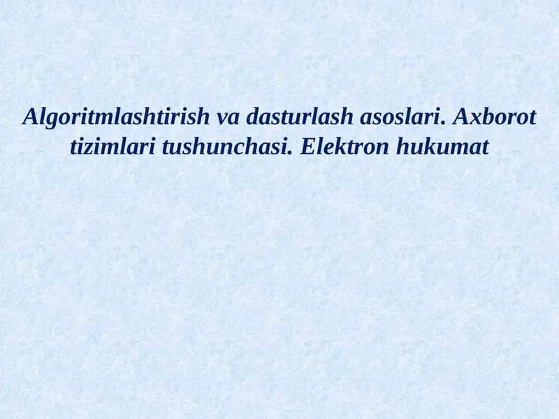 Algoritmlashtirish va dasturlash asoslari. Axborot tizimlari tushunchasi. Elektron hukumat