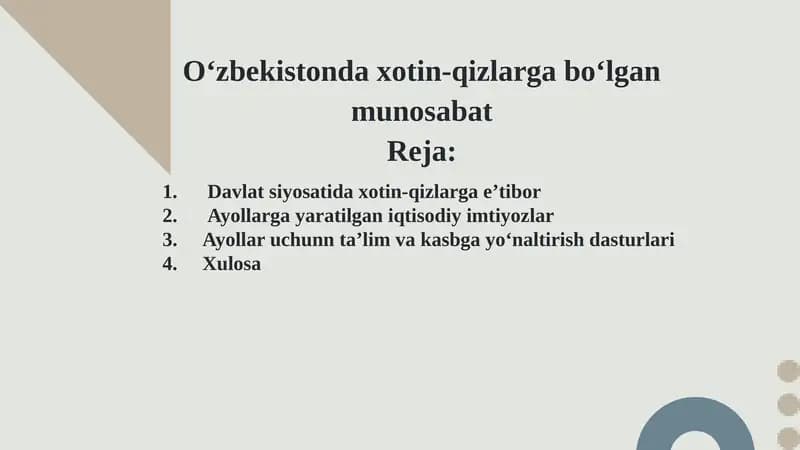 O'zbekistonda xotin - qizlarga bo'lgan munosabat
