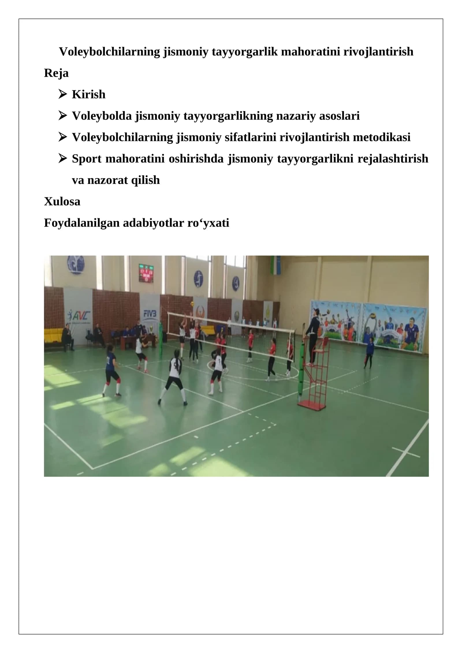 Voleybolchilarning jismoniy tayyorgarlik mahoratini rivojlantirish