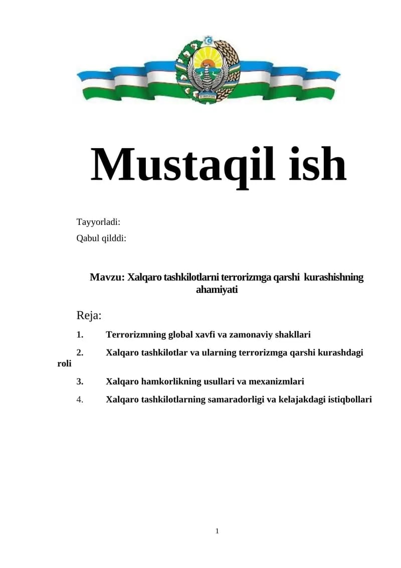 Xalqaro tashkilotlarni terrorizmga qarshi  kurashishning ahamiyati