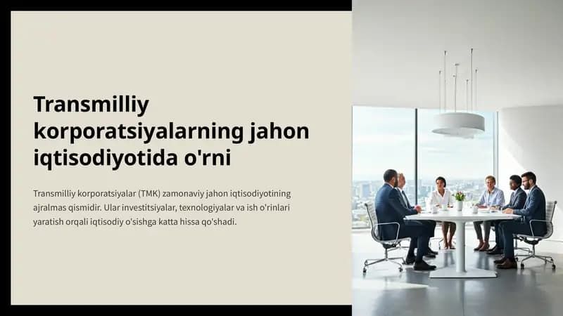 Transmilliy korporatsiyalarning jahon iqtisodiyotida o'rni