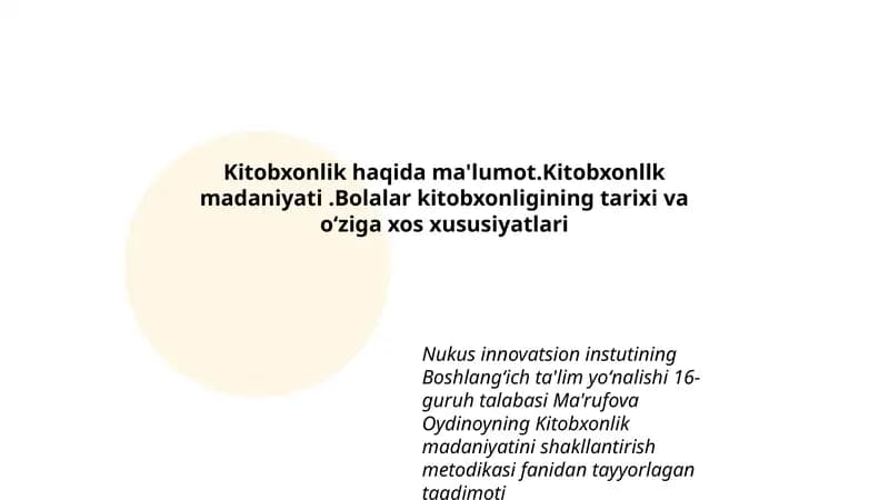 Kitobxonlik madaniyatini shakllantirish metodikasi