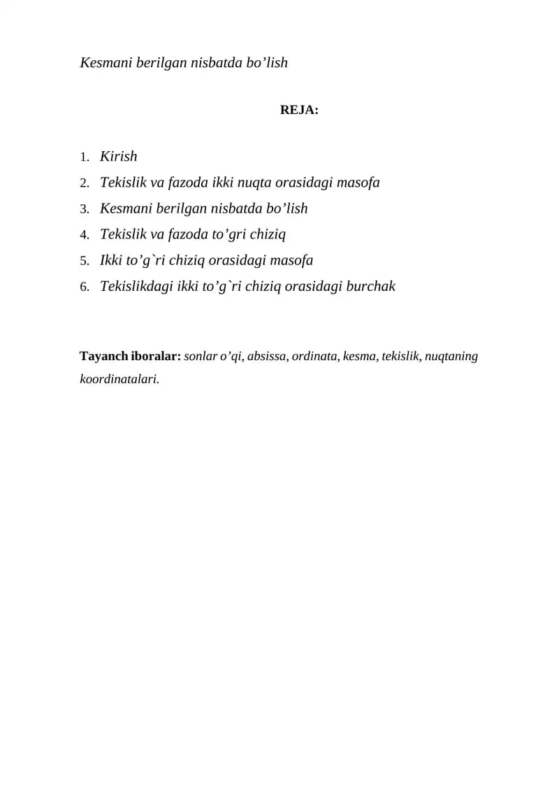 Kesmani berilgan nisbatda bo’lish