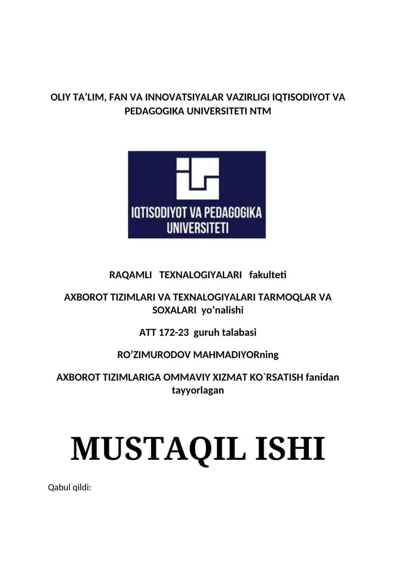 Xizmat ko‘rsatish tizimlarini dasturiy vositalar yordamida modellashtirish va simulyatsiya qilish