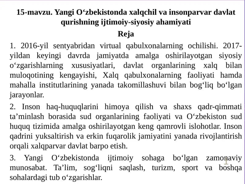 Yangi O‘zbekistonda xalqchil va insonparvar davlat qurishning ijtimoiy-siyosiyahamiyati