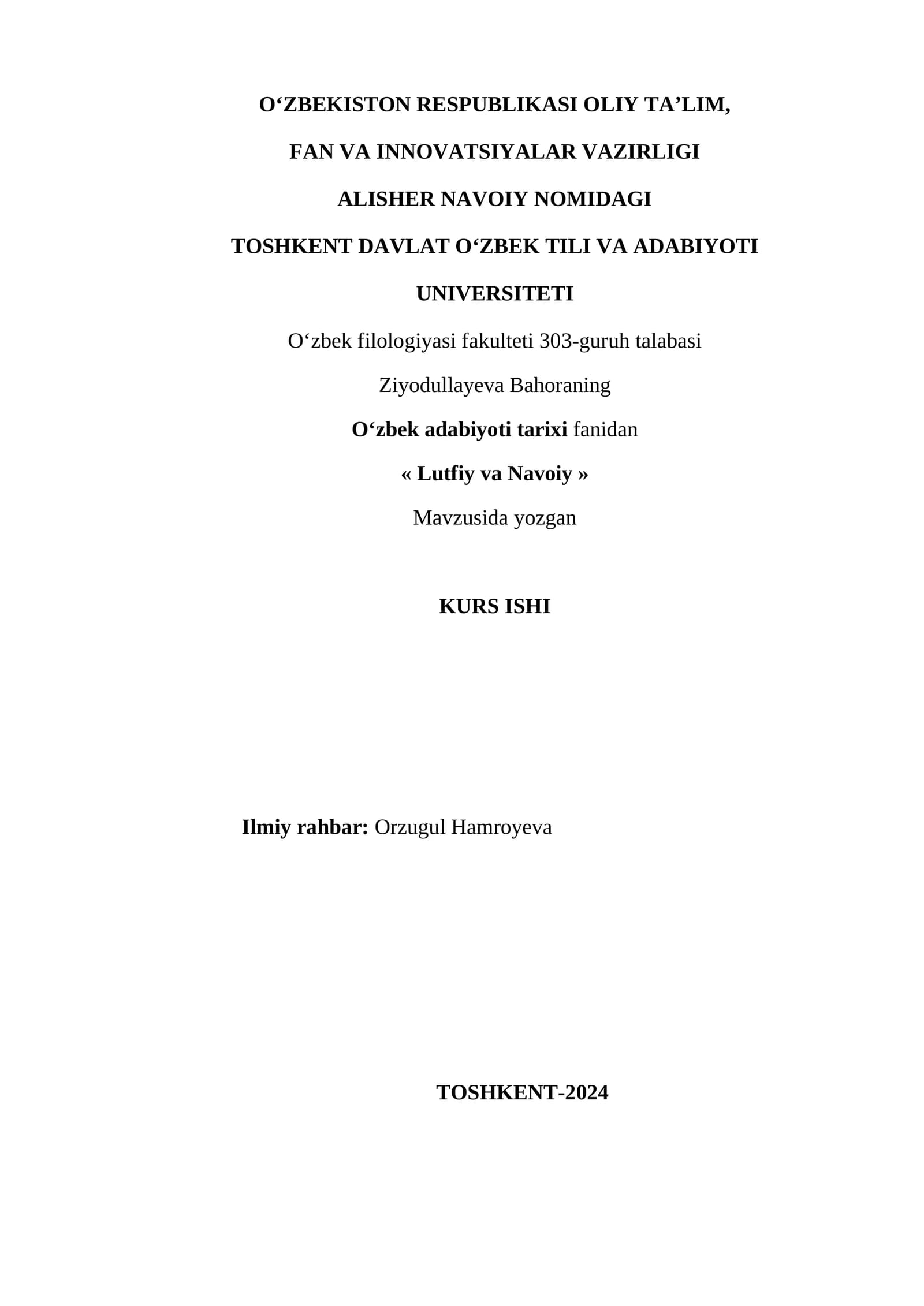 "Lutfiy va Navoiy" KURS ISHI