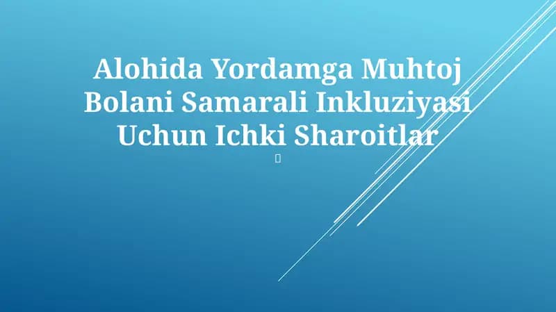Alohida Yordamga Muhtoj Bolani Samarali Inkluziyasi Uchun Ichki Sharoitlar
