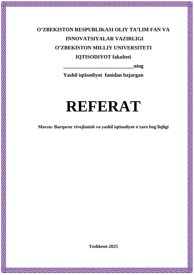 Barqaror rivojlanish va yashil iqtisodiyot o'zaro bog'liqligi