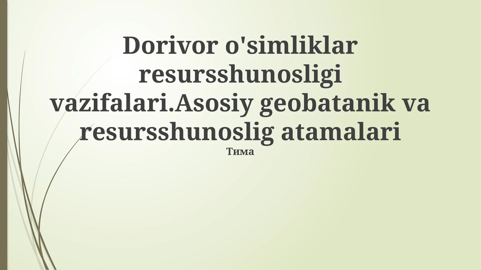 Dorivor o'simliklar resursshunosligi vazifalari.Asosiy geobatanik va resursshunoslig atamalari