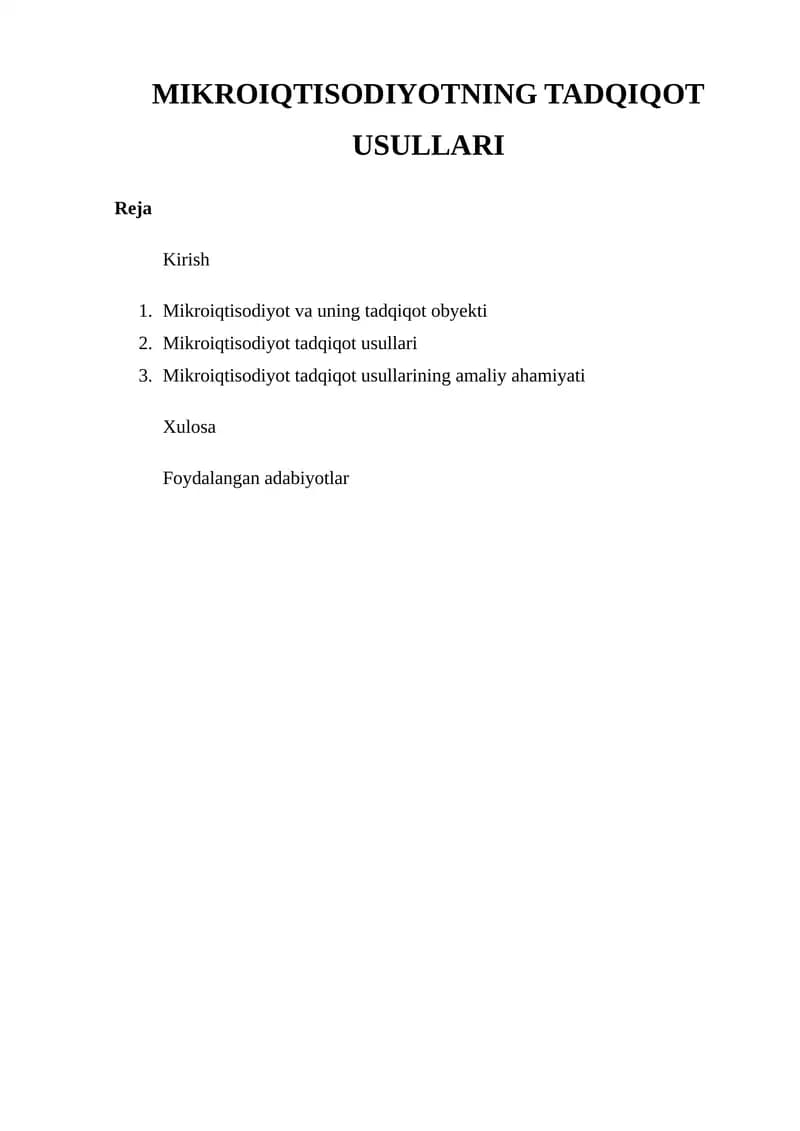 MIKROIQTISODIYOTNING TADQIQOT USULLARI