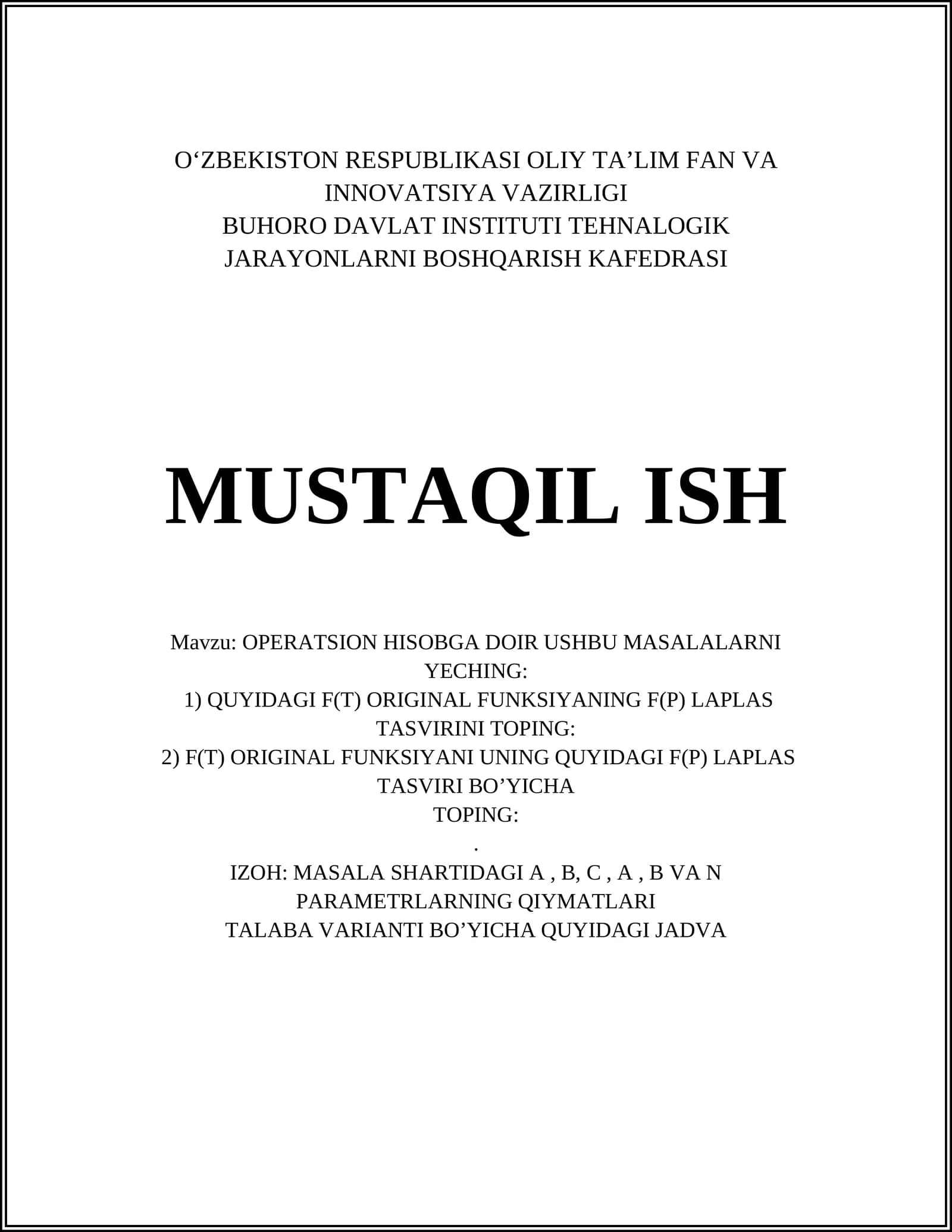 OPERATSION HISOBGA DOIR USHBU MASALALARNI YECHING