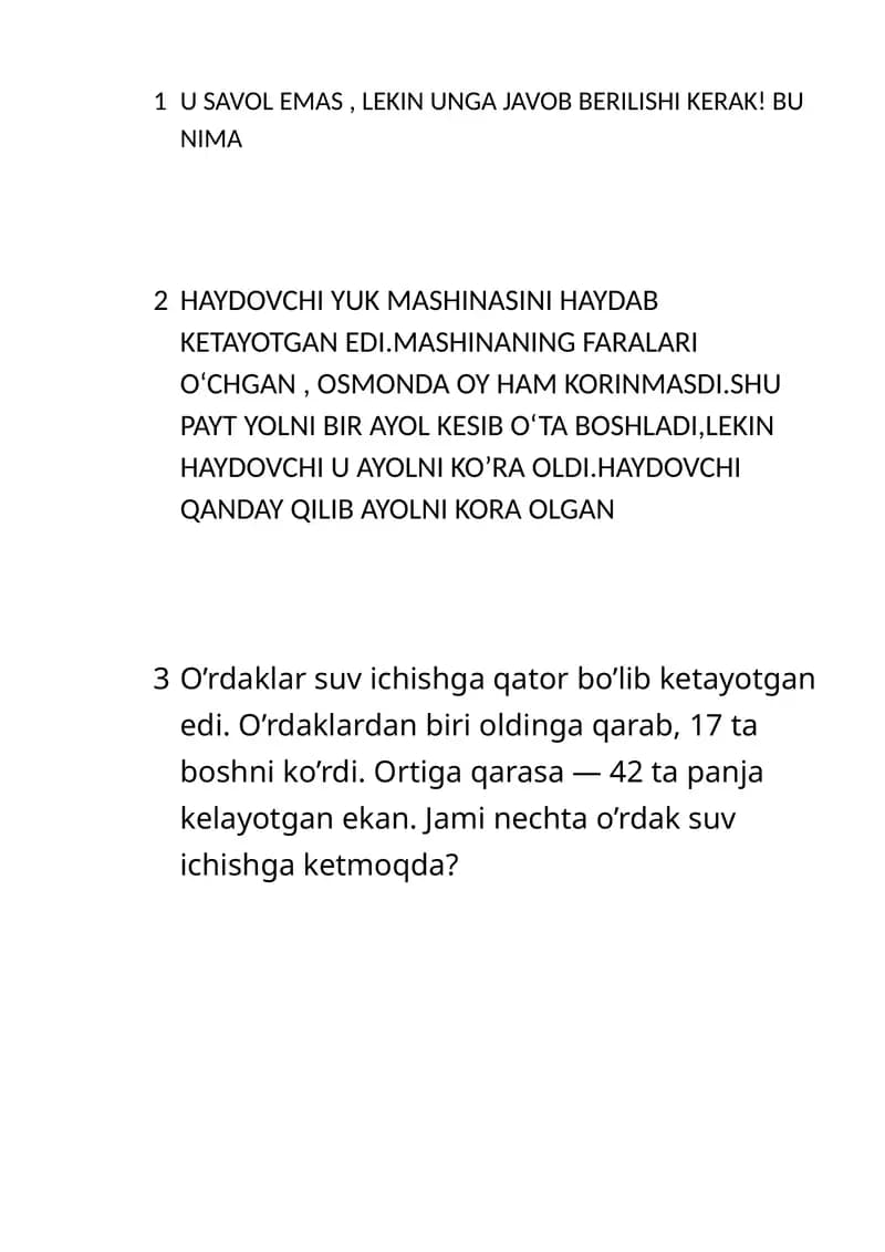 O'rdak suv ichish savoli