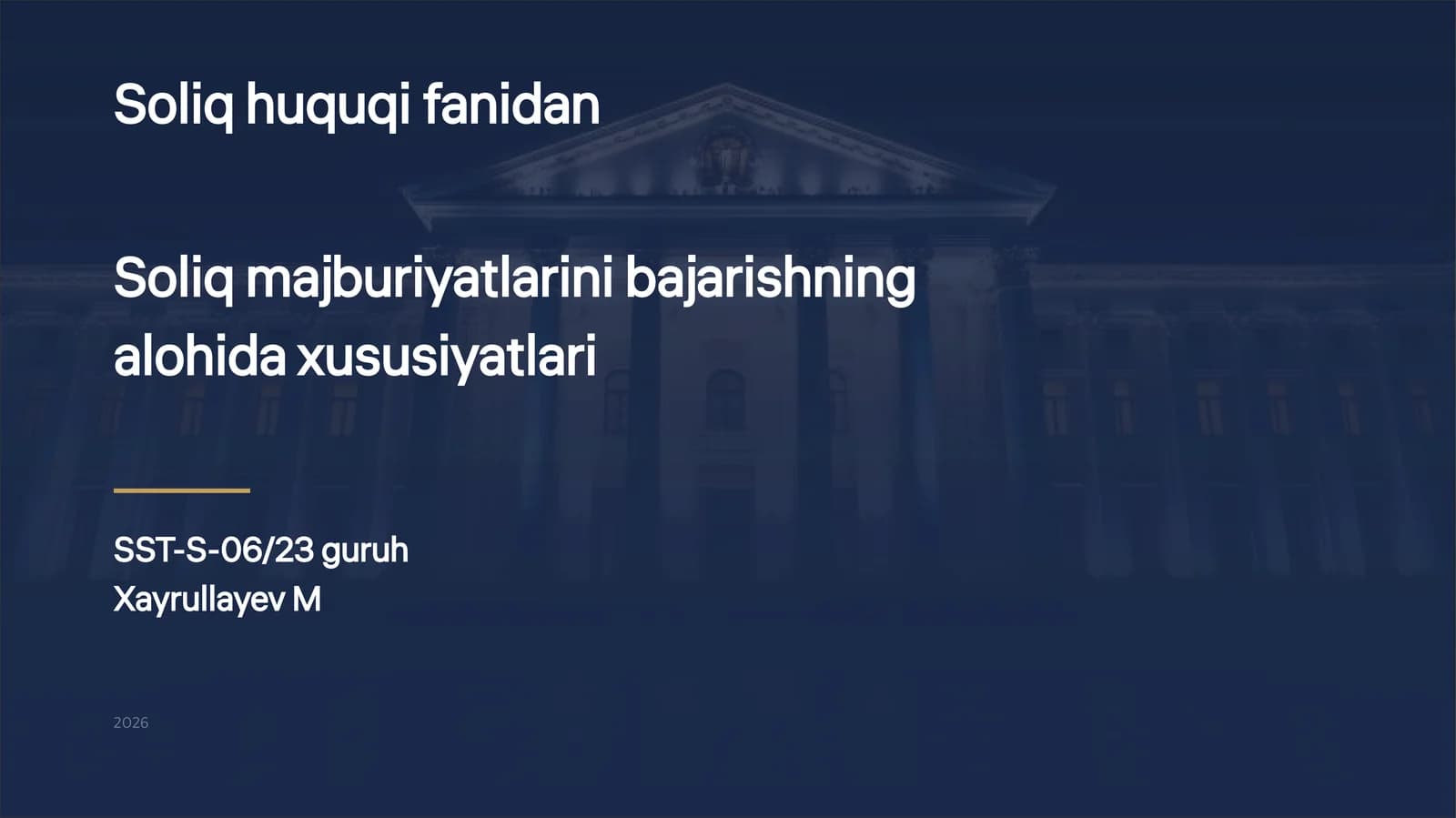 Soliq majburiyatlarini bajarishning alohida xususiyatlari