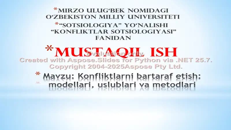 Konfliktlarni bartaraf etish: modellari, uslublari va metodlari