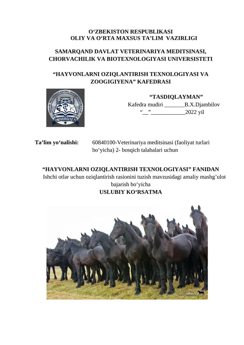 Ishchi otlar uchun oziqlantirish rasionini tuzish
