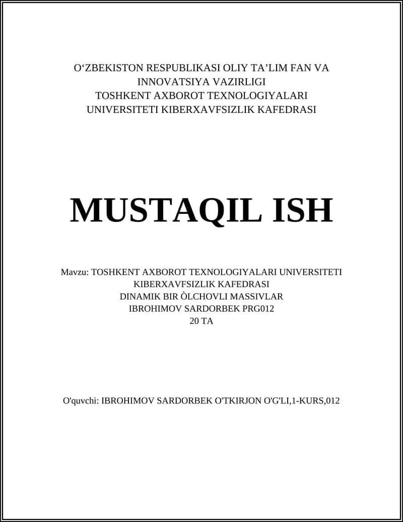 Dinamik bir òlchovli massivlarni C tilida yaratish va boshlang'ich qiymat berish