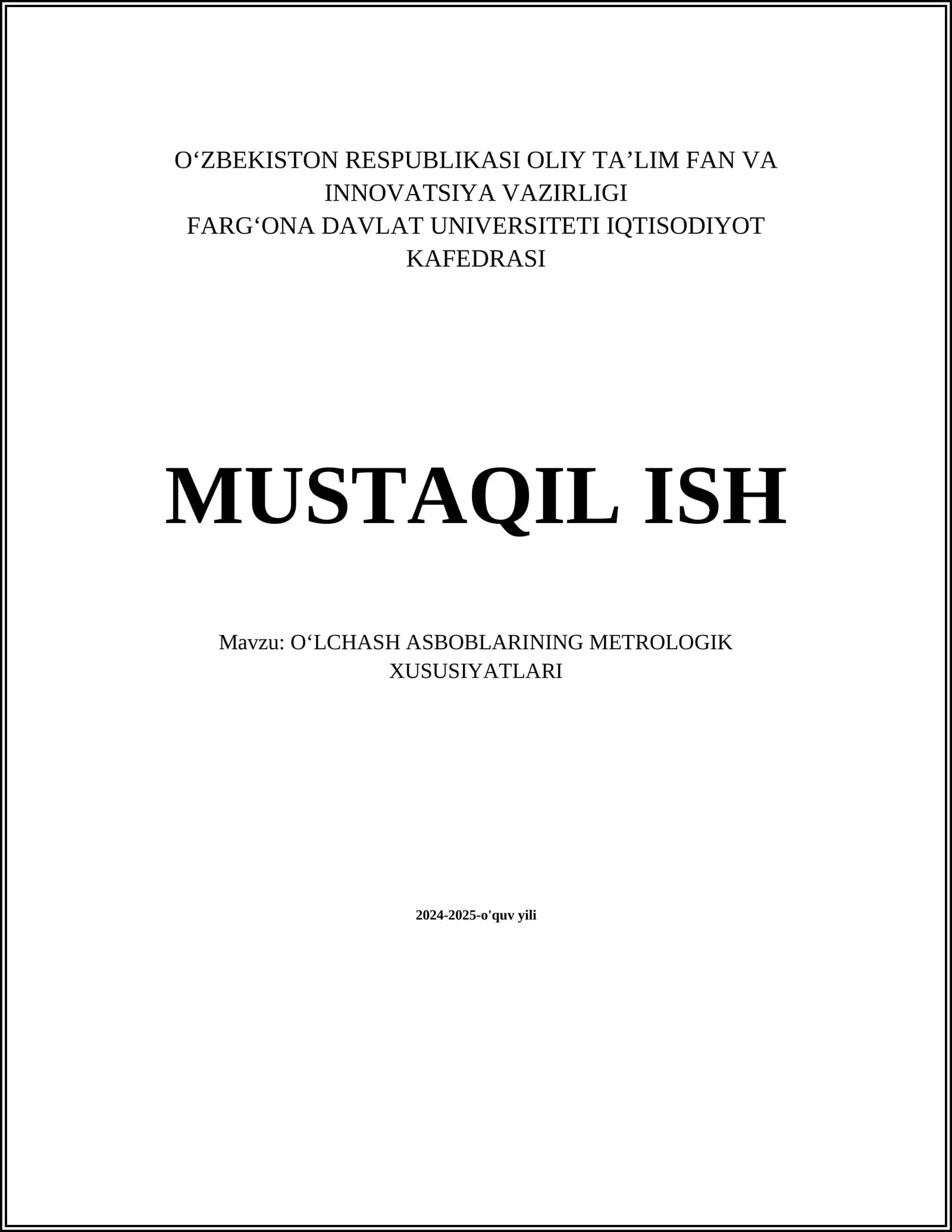 OʻLCHASH ASBOBLARINING METROLOGIK XUSUSIYATLARI