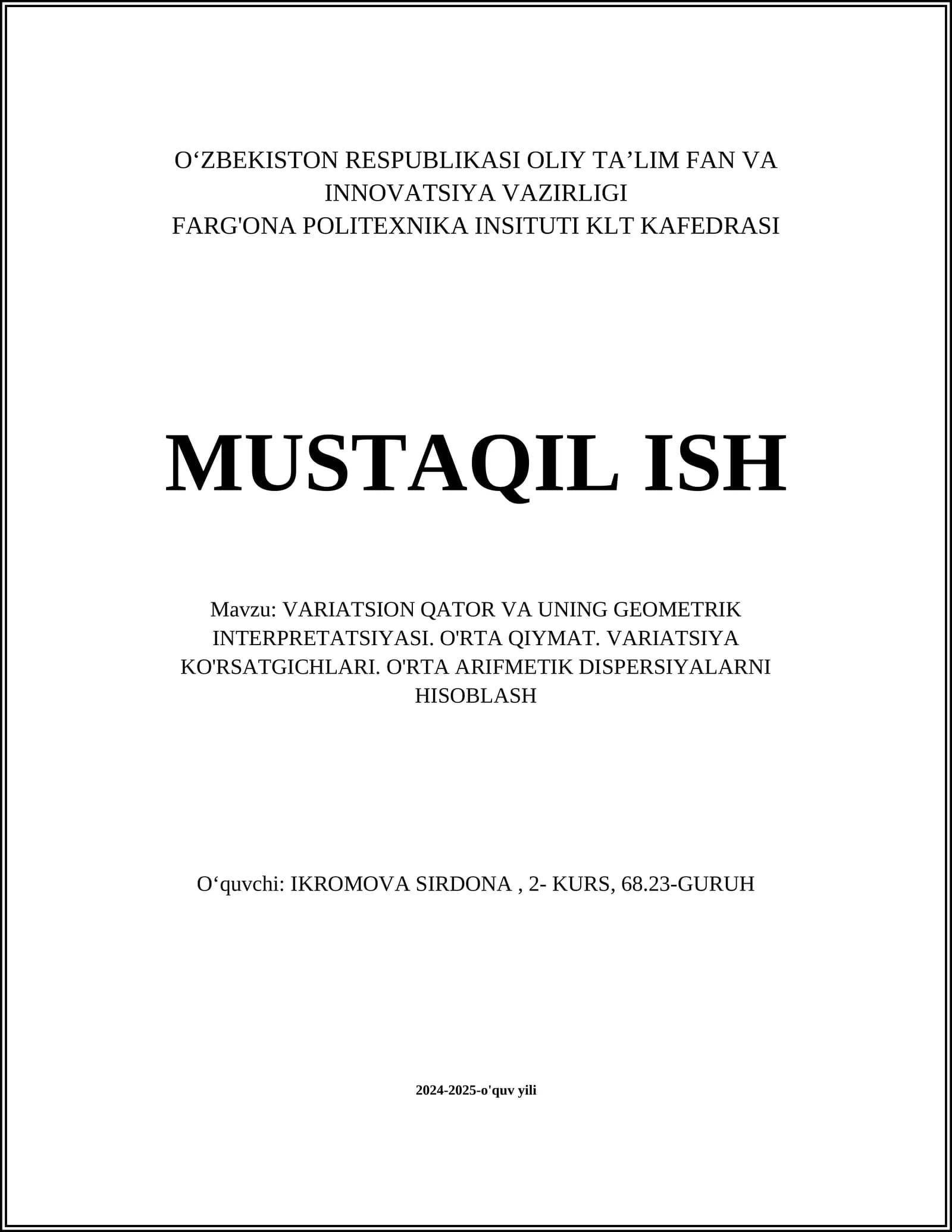 VARIATSION QATOR VA UNING GEOMETRIK INTERPRETATSIYASI