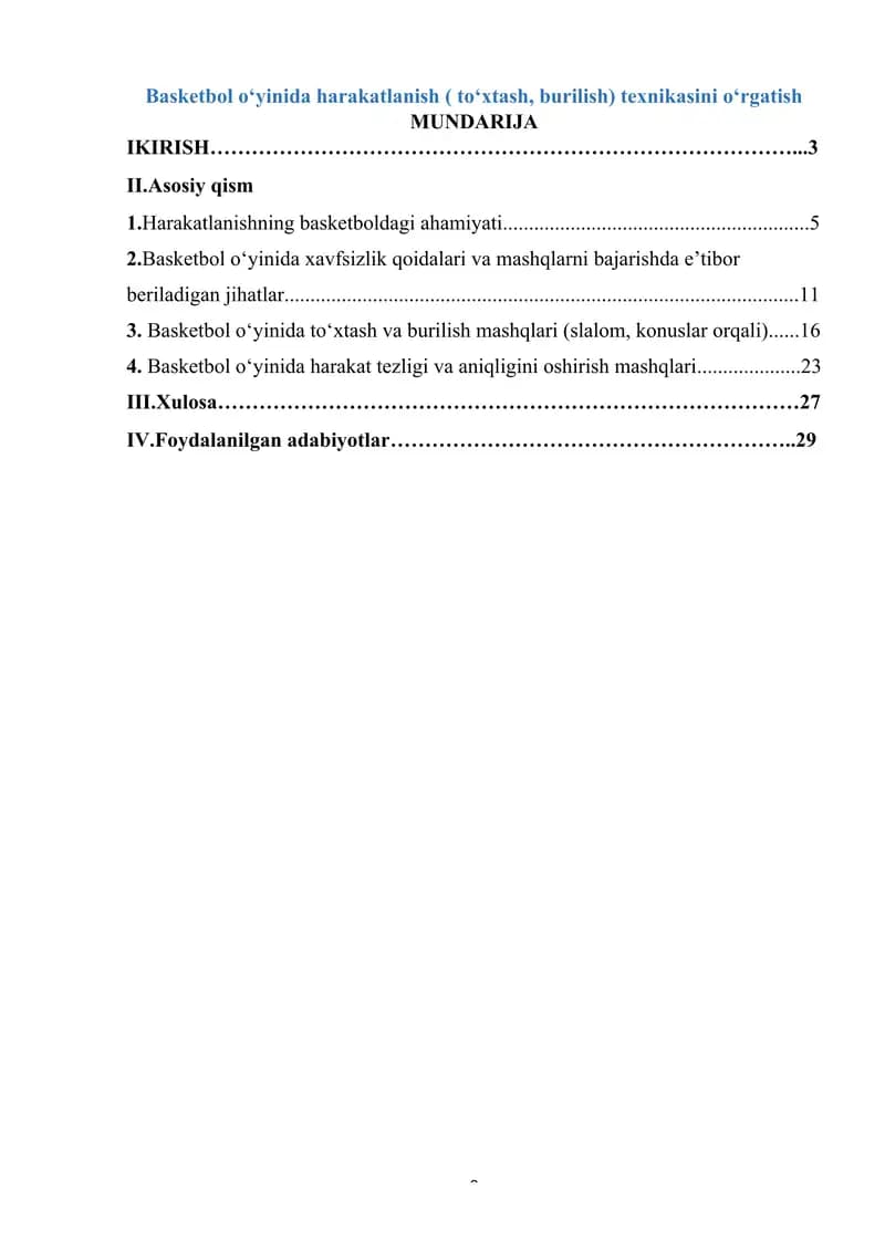 Basketbol o‘yinida harakatlanish ( to‘хtаsh, burilish) texnikasini oʻrgatish