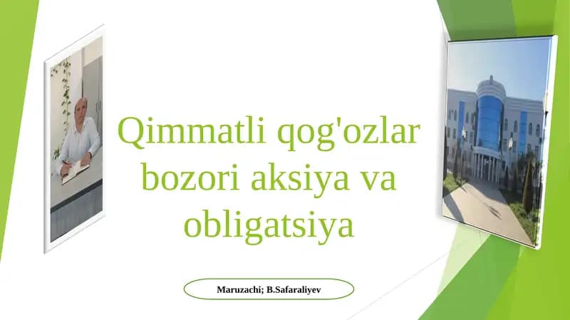 Qimmatli qog'ozlar bozori aksiya va obligatsiya
