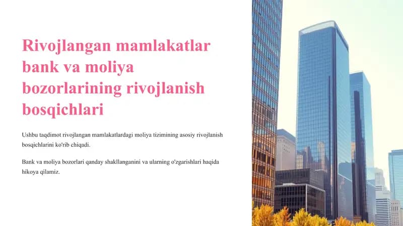 Rivojlangan mamlakatlar bank va moliya bozorlarining rivojlanish bosqichlari