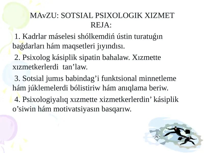 SOTSIAL PSIXOLOGIK XIZMETREJA
