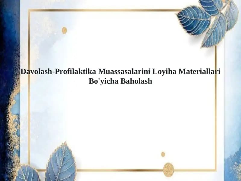 Davolash-Profilaktika Muassasalarini Loyiha Materiallari Bo'yicha Baholash