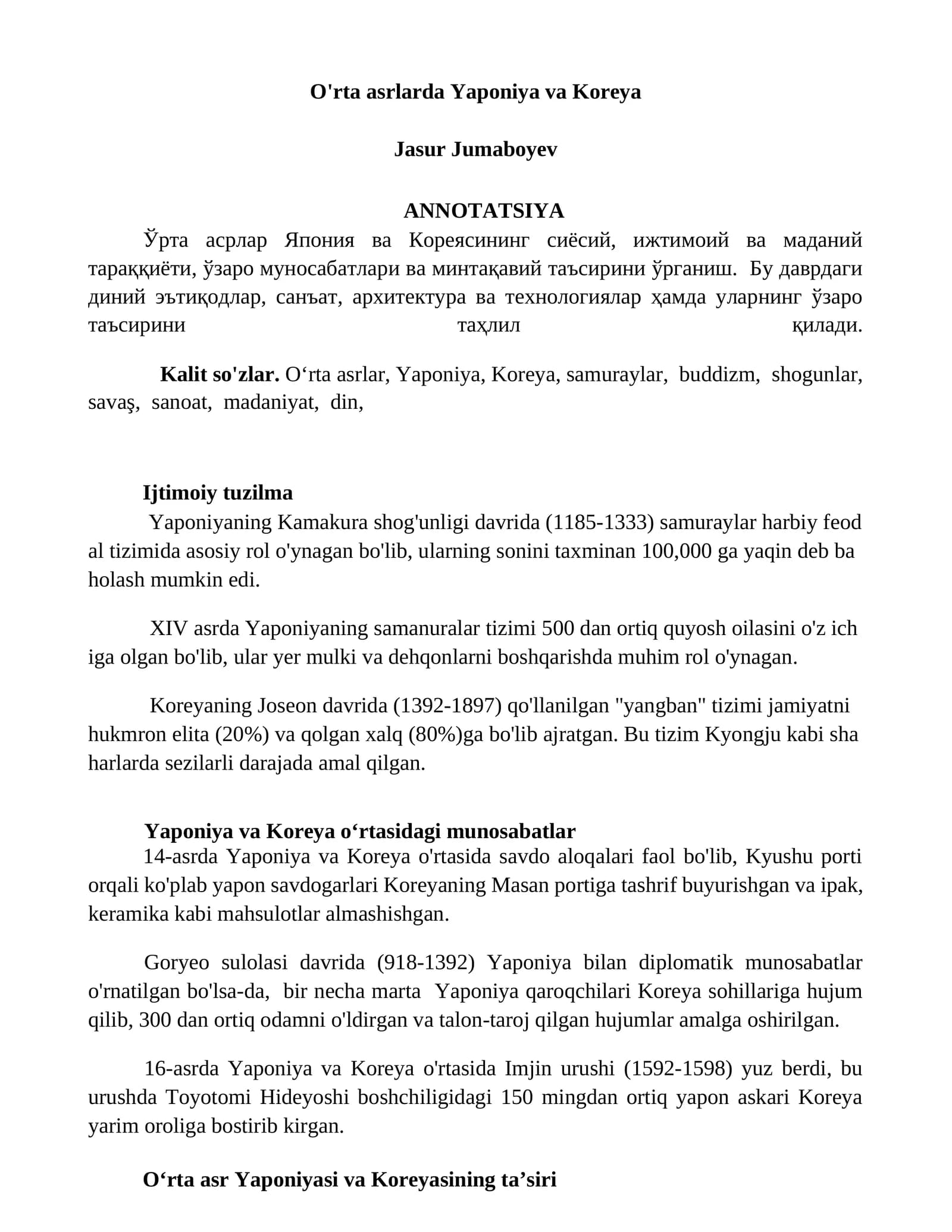 O'rta asrlarda Yaponiya va Koreya